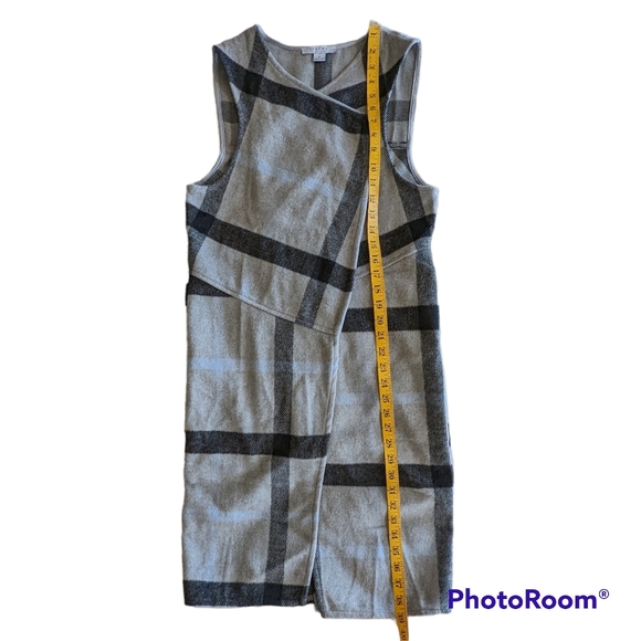 Favlux Long Plaid Vest Women's Size S Gray Blue Black Open Front With Pockets - Picture 10 of 11